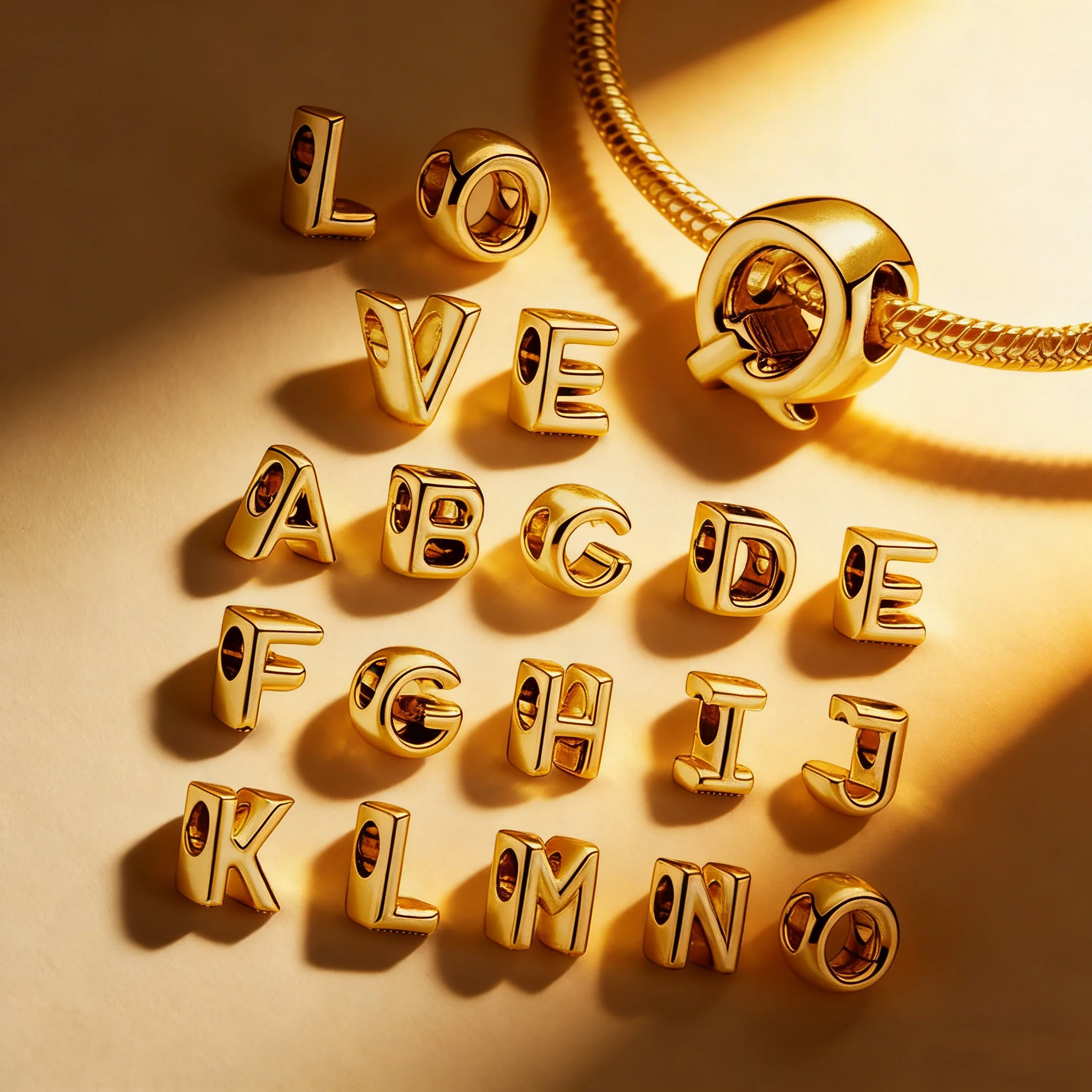 NONE Perles de charme scintillantes plaquées or, 26 lettres A-Z, adaptées aux bracelets originaux européens, bijoux fins à faire soi-même, cadeau pour femmes