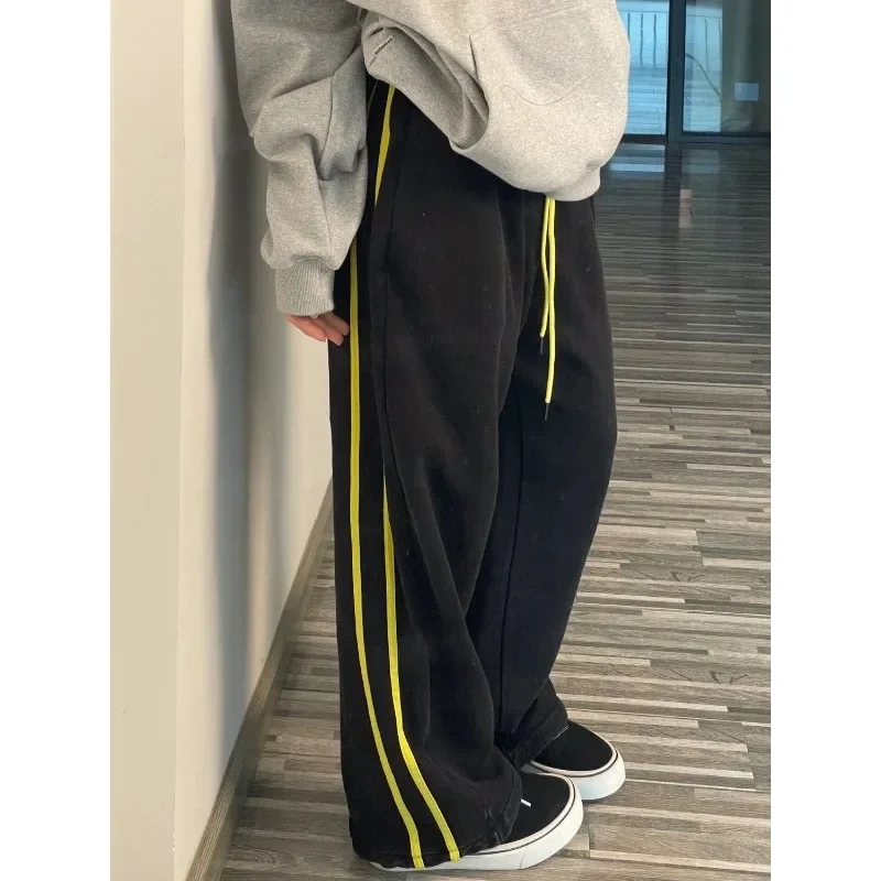 

Deeptown Black Striped Sport Sweatpants Women Jogging Harajuku Patchwork Baggy Pants Korean Vintage Y2k Trousers High Waist