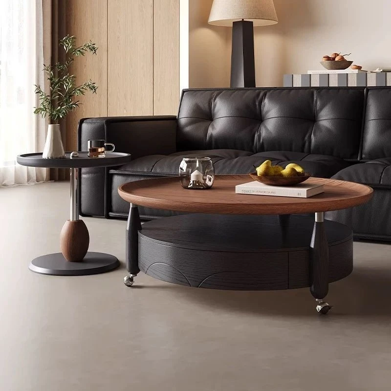 

Round coffee table, living room household small apartment mobile retro minimalist combination