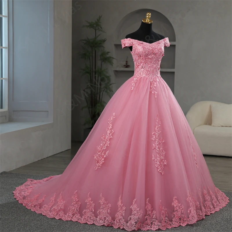 Niestandardowe kolory aplikacje na podłogę lub pociąg w stylu Vintage słodka sukienka 16 różowa sukienka na Quinceanera suknia balowa dla kobiet Plus Size Vestido De Noiva