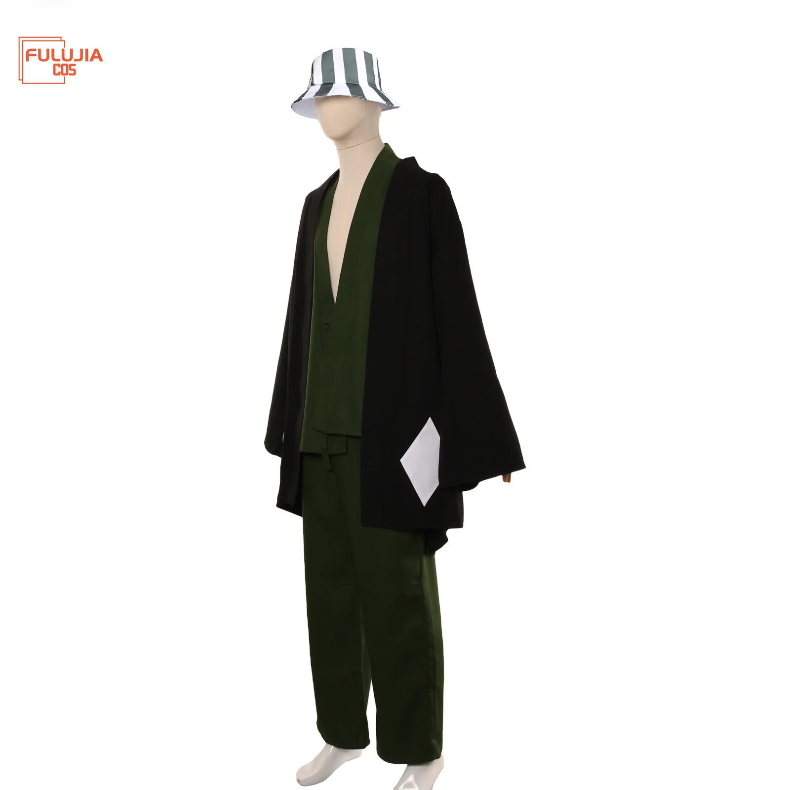 

Anime Urahara Kisuke Cosplay Costume Kimono Uniform with Hat Men's Halloween Cos Black