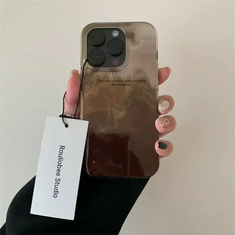 Luxury Coffee Color Blending Gradient Phone Case for iPhone 16 17 15 14 13 12 11 Pro Max 7 8 Plus X  XR XS Shockproof Hard Cover