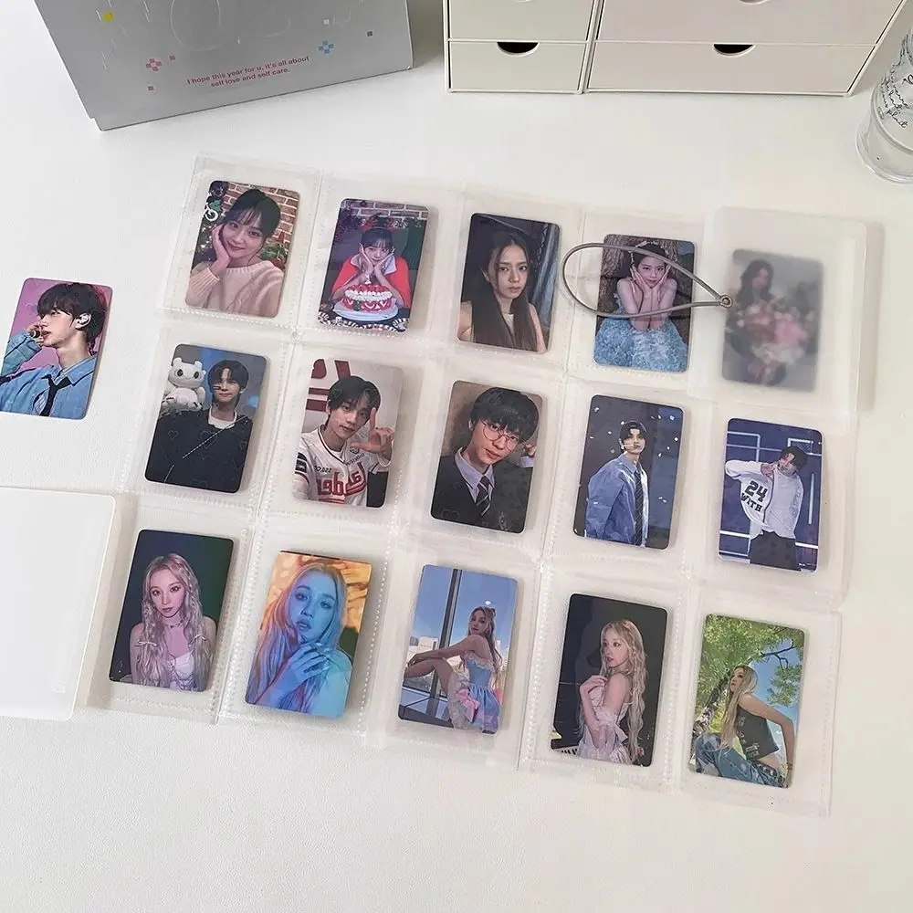 High Quality 12/15 Grids 3 Inch Photocards Holder Foldable Frosted Photo Album Tie Strap Design Idol Card Collection Binder