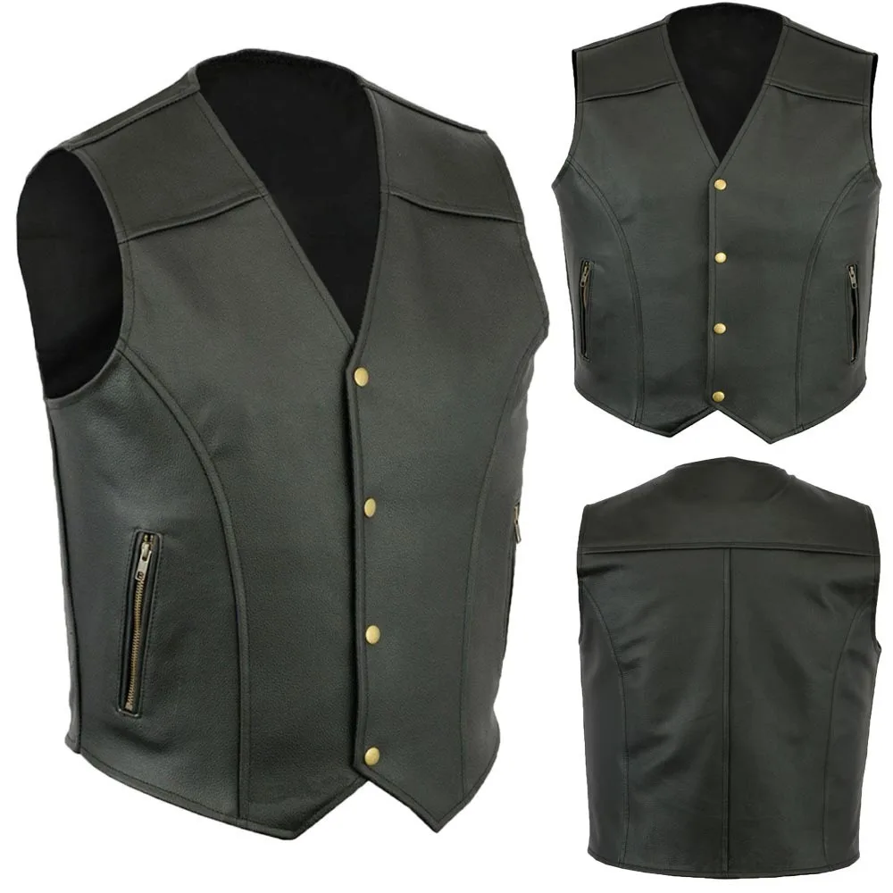 

Men's Distressed Leather Vest - Retro Western Style Waistcoat, Biker Casual Vest for Outdoor & Everyday Wear