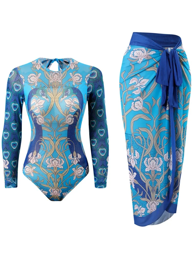 Maille rétro Bikini imprimé mode maillot de bain et couvrir avec jupe serré femmes pansement été plage luxe élégant 2026