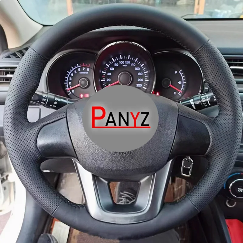 Handmade Textile Non-slip Super-fine Sports style Car Steering Wheel Cover for Kia K2 2007 2009 Kia Rio 2012 2013 2014 Interior