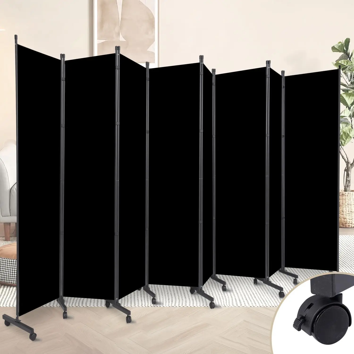 Room Divider Large 8 Panel Privacy Screen,Portable Room Partition on Wheels | Non-see Through & Thickened Fabric Panel,176''W x