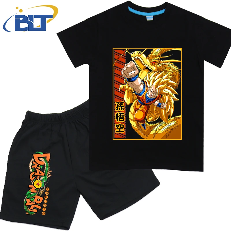 Dragon Ball Son Goku Anime T-shirt Set Kids Cotton Short Sleeve Shorts 2-piece Set Boys Girls Cartoon Clothing view 4