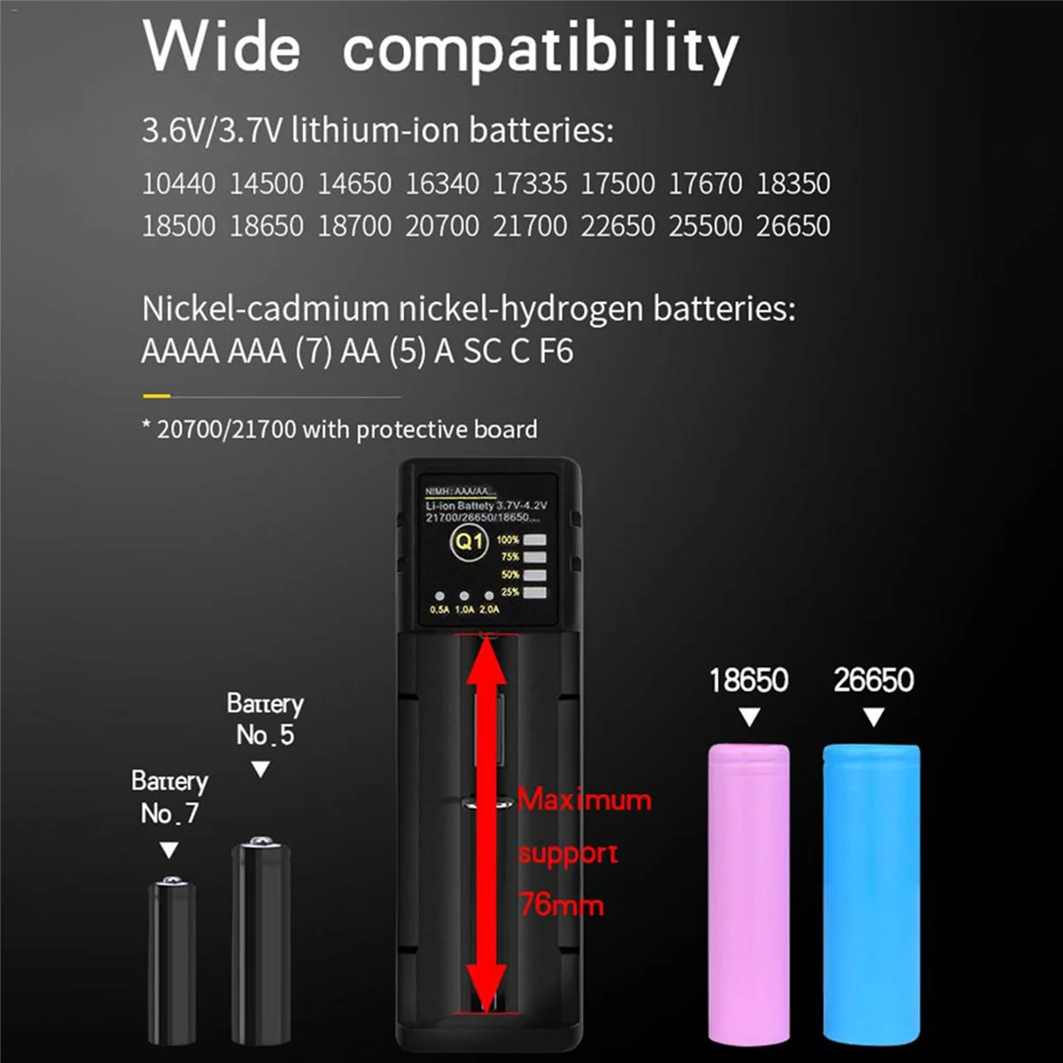 3X 18650 Battery Charger 26650 Usb Smart Nickel Hydrogen Aa Aaa 21700 Single Slot Lithium Battery Charger