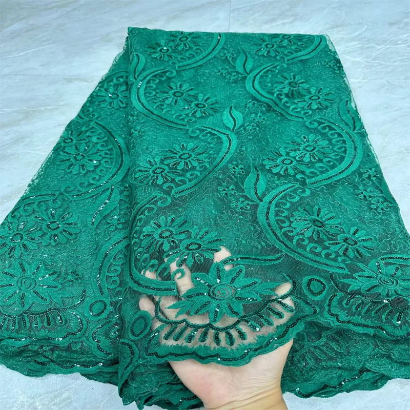 African Sequins Lace Fabric, Pink, Royal Blue, French Sewing, Nigerian Lace Fabrics for Party Dress, Green, High Quality, 2022