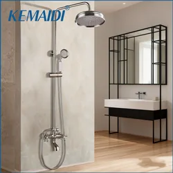 KEMAIDI Shower Faucets Set Nickel Brushed Adjustable Rain Shower Bar Cold and Hot Water Mixer Wall Mounted Shower sets