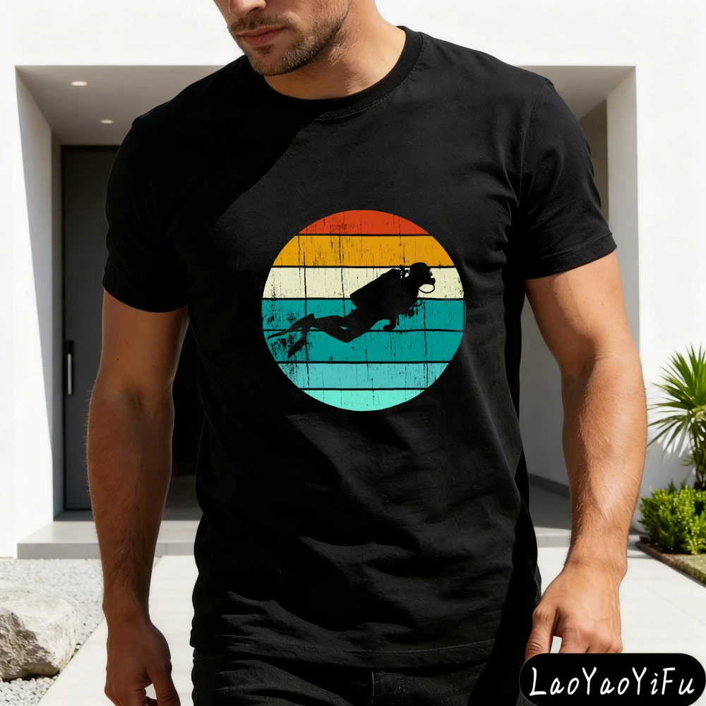 Surfing Monkey Sunset Pattern Summer Men T-Shirt Casual Vintage Style Beach Holiday Wear Gift for Him Cotton Graphic Tops