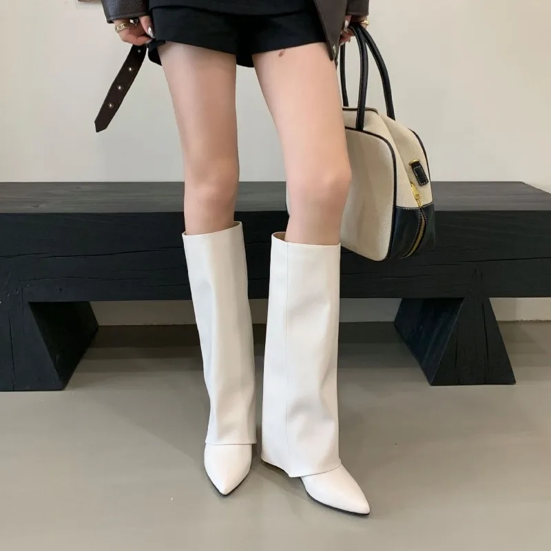 

2026 New Women's Shoes Fashion Pointed Tip Tube Boots for Woman Elegant French Style Knee High Boots Designer Shoes Botas Mujer