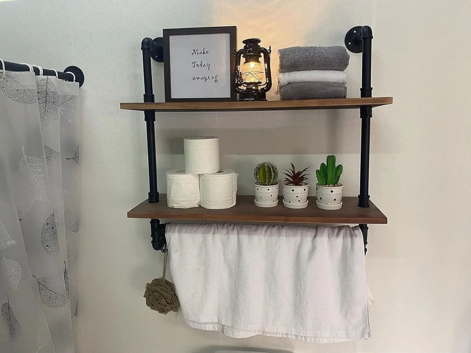 Industrial Pipe Shelving Bathroom Shelves with Towel bar, 30 in Rustic Floating Shelves Pipe Wall Shelf with Hooks for Living Ro