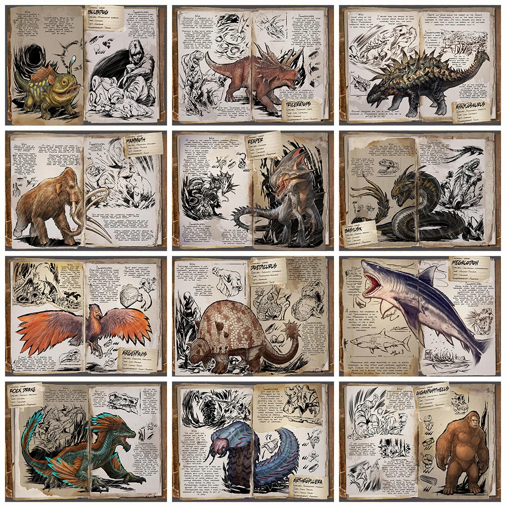 Affiches d'art mural en toile imprimées sur toile, style rétro abstrait, jeu ARK Survival Evolved, dinosaure, organisme, décoration de salon, décoration de la maison
