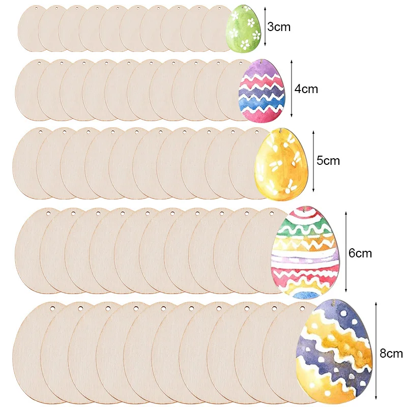 10–50 Stück Ostern-Ei-Chips aus Holz für Kinder, DIY-Malerei, Basteln, Frohe Ostern, Party-Dekoration für Zuhause, leere Hase-Ei-Hängeornament