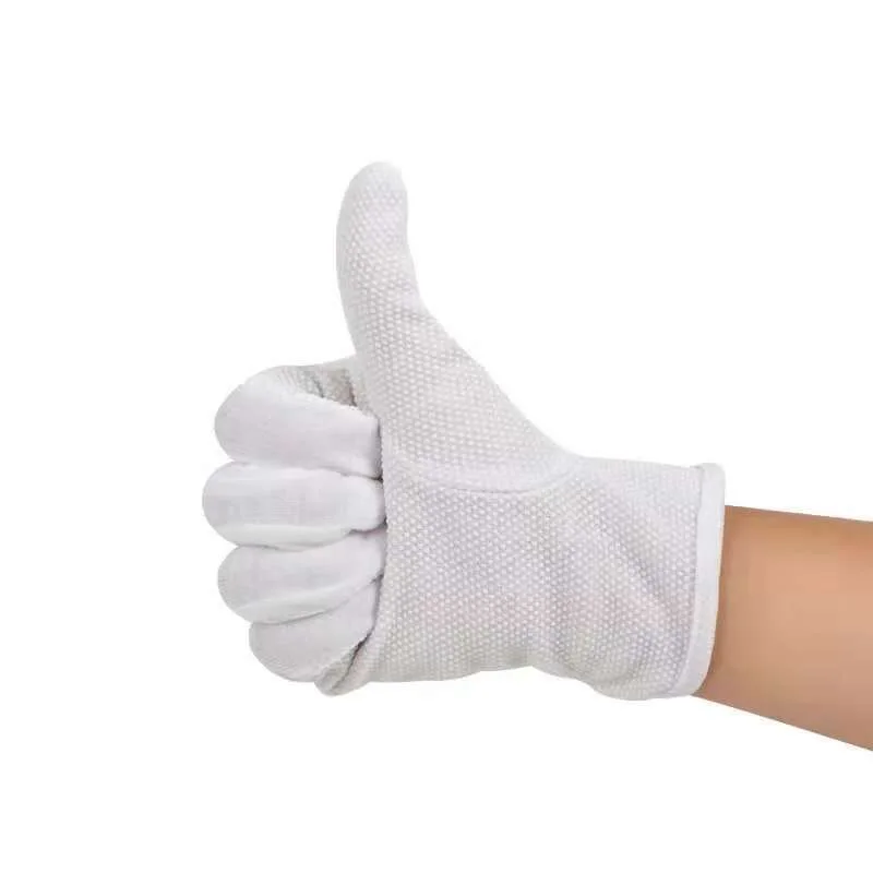 2 Pairs White Cotton Gloves No Slip Women Men Gripper Dot Parade Gloves Formal Tuxedo Uniform Costume Police Server Guard Gloves