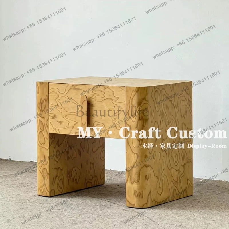 Medieval style art bedside table wabi sandy wind natural texture storage retro locker