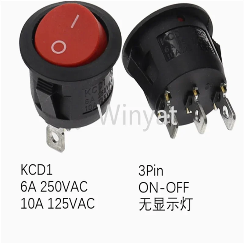5pcs 20MM KCD1-105 Diameter Small Round Boat Rocker Switches Black Mini Round Black White Red 2 Pin ON-OFF Rocker Switch