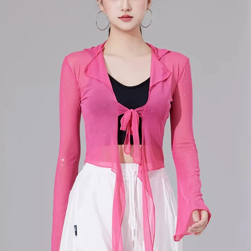 # 3517 Sommer Transparenter Wickelmantel Damen Langarm Einfarbig Sexy Asymmetrischer Kurzer Mantel Dünne Strickjacke Kimono Streetwear