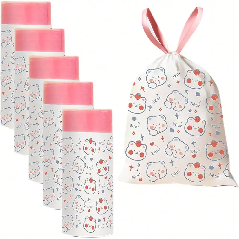 100 bolsas de basura con cordón de dibujos animados, forros gruesos sin perfume de 19,7x17,7 pulgadas para cocina, baño, oficina