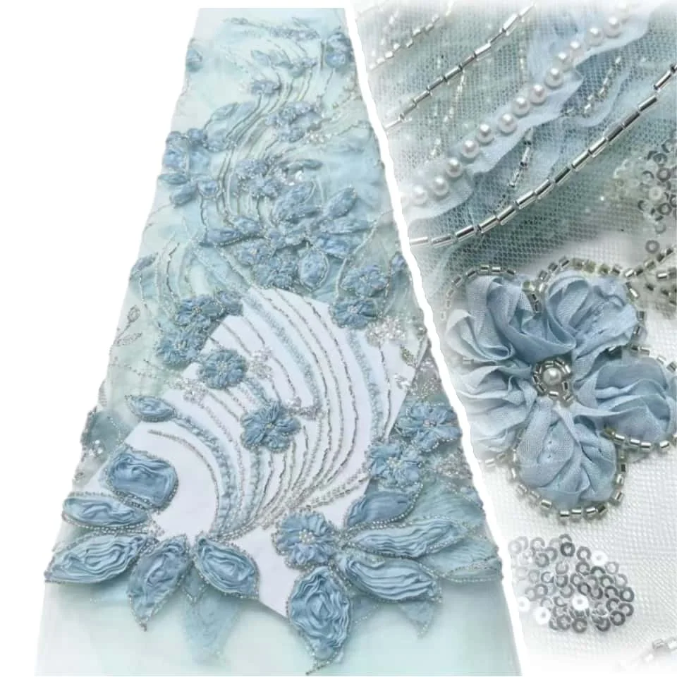 

3D вышивка, модное женское свадебное платье, швейный материал, высокое качество, африканская кружевная ткань с блестками и бисером для свадебной вечеринки 1654