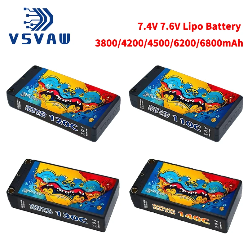 VSVAW Lipo-Akku 2S 7,4V 7,6V 3800/4200/4500/6200/6800mAh HV Shorty Hard Case mit T XT60-Stecker für RC-Auto, Flugzeug, LKW, Boot