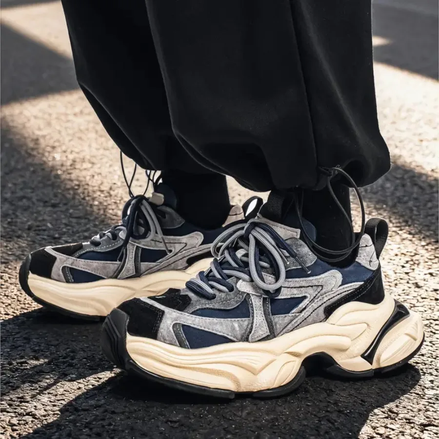 

Mens Dad Sneakers Retro Thick Sole Color Block Fall Shoes Local Warehouse