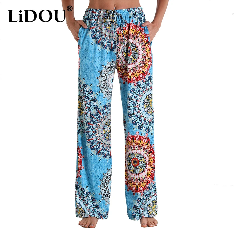 

Spring Autumn Women's High Waist Casual Fashion Print Pants Ladies Sporty Straight Trousers Comfortable Homewear Female Clothes