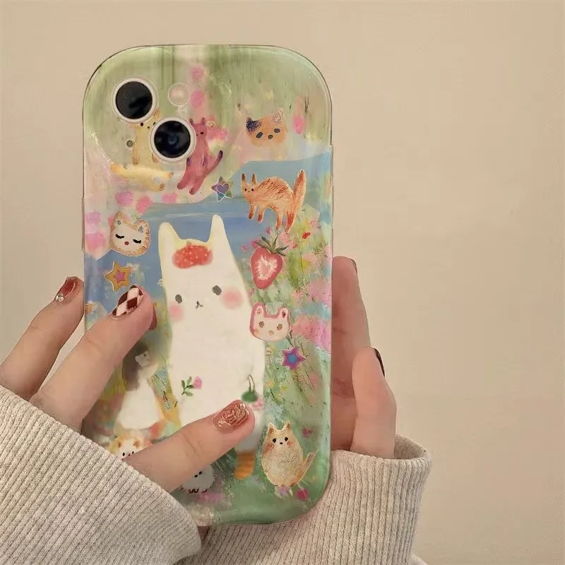 Phone Case For Samsung Galaxy S26 S25 S24 S23 S21 S20 FE Plus Ultra F06 4G 5G 3D Wave Soft TPU Back Cute Painting Rabbit Cover