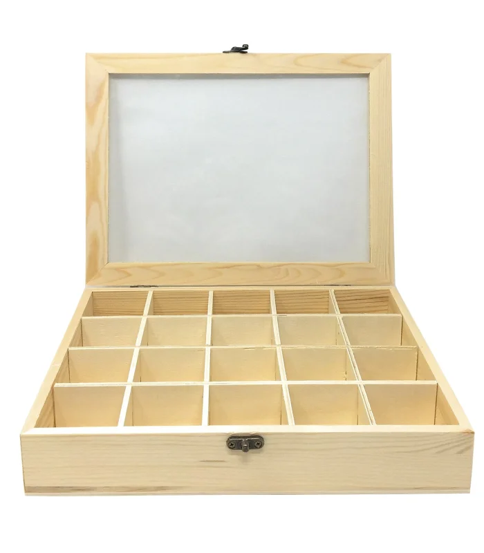 Wooden box, 20 compartments, glass top, jewelry display, organizer, jewelry, jewelry, necklaces, bangles, earrings, rel