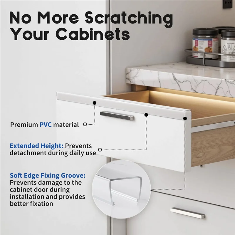 Protetor de borda para protetores de armário (pacote com 6), PVC transparente de 17,7 pol. para portas de armário de cozinha de 3/4 pol. de espessura