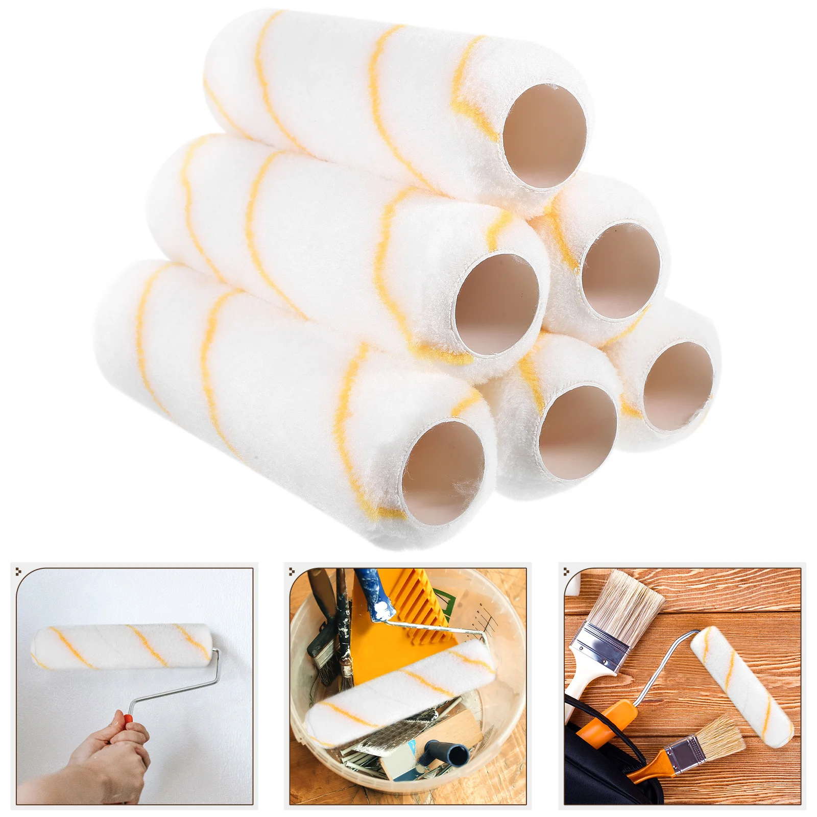

6pcs Paint Roller Covers 12Mm Pile Polyester Material For Wall Painting Supplies Home Repair Tools Roller Refills