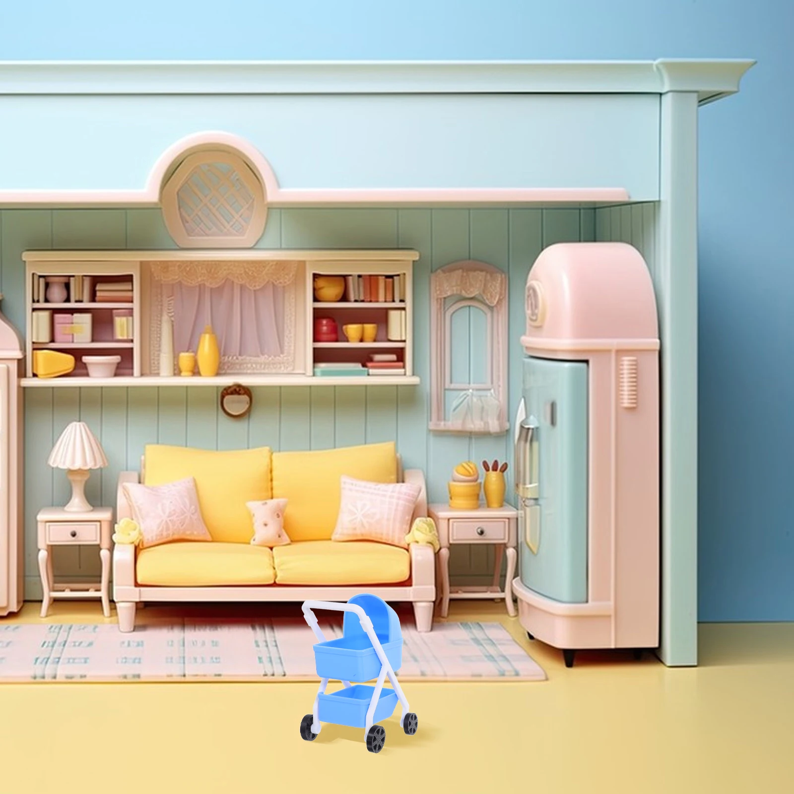 

1:12 Scale Mini Dollhouse Stroller Realistic Pram Lightweight No Assembly Required Compatible With Dollhouse Furniture Cartoon