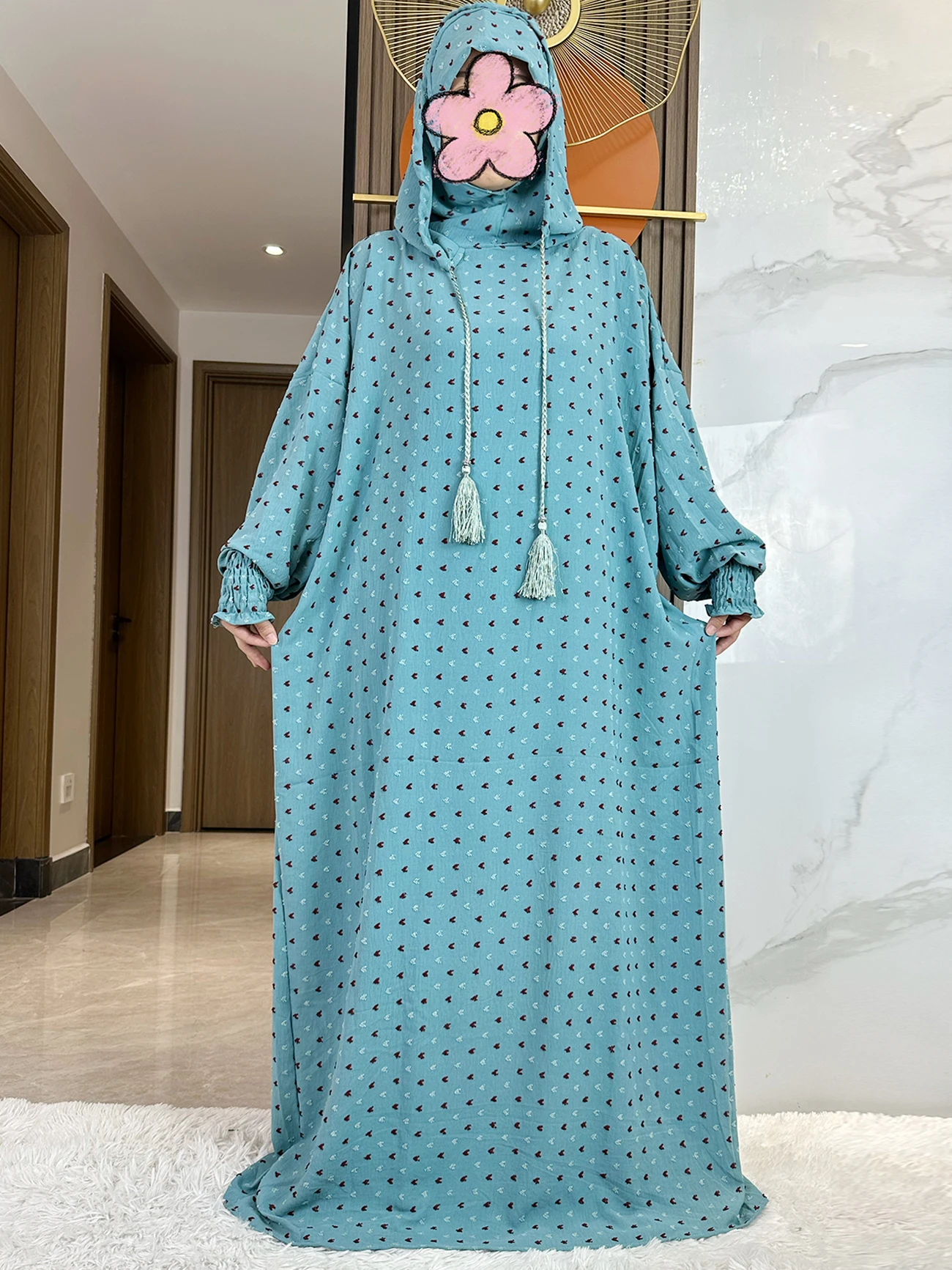 New Ramadan Muslim Two Hat Abaya Dubai Turkey Islam Prayer Garment Twin Color Solid Cotton Dress Islam Women Dress Kaftan