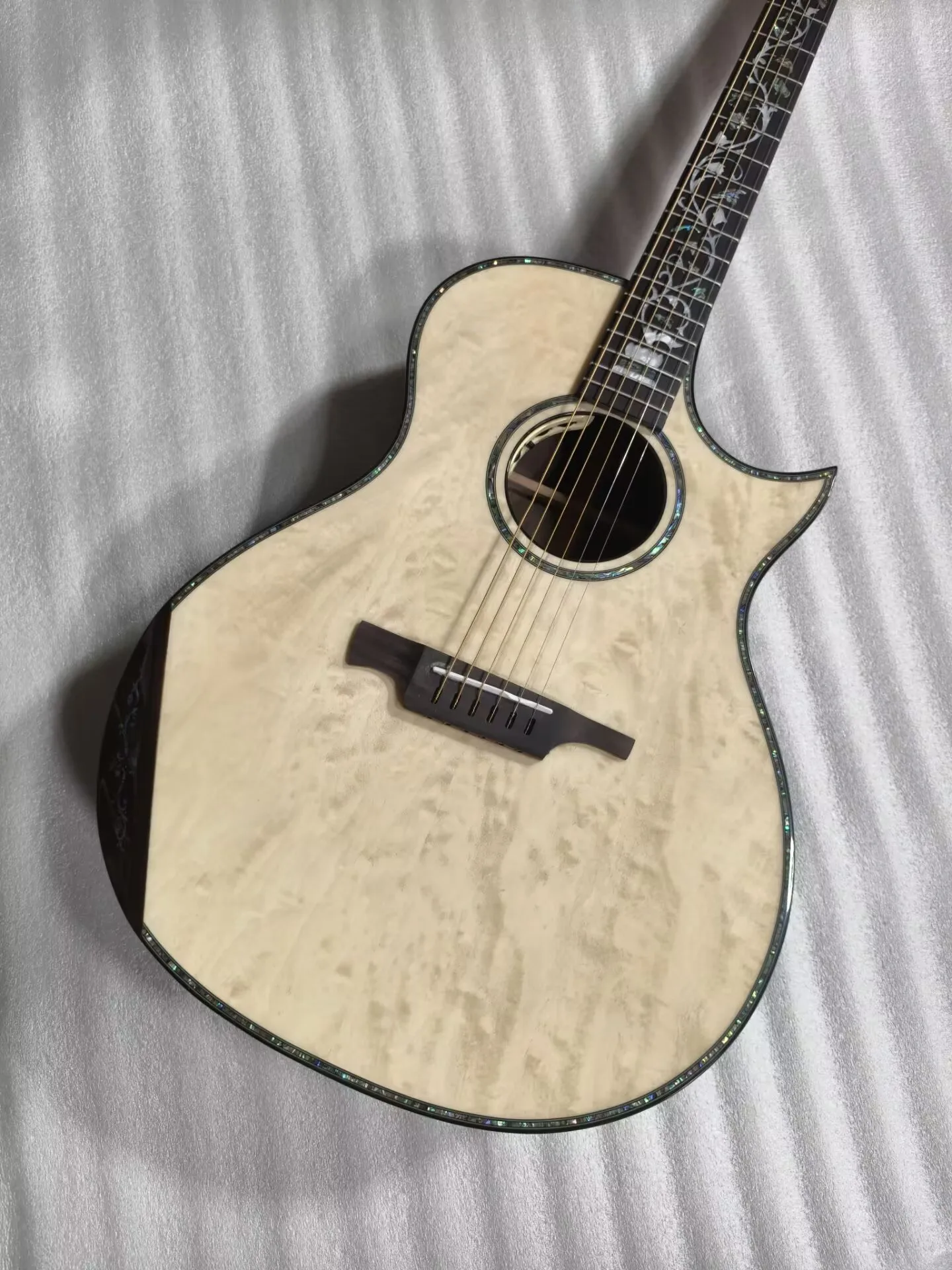 

40" 6-String Guitar - Natural Finish Custom single cut Folk Guitar with soundhole pickups