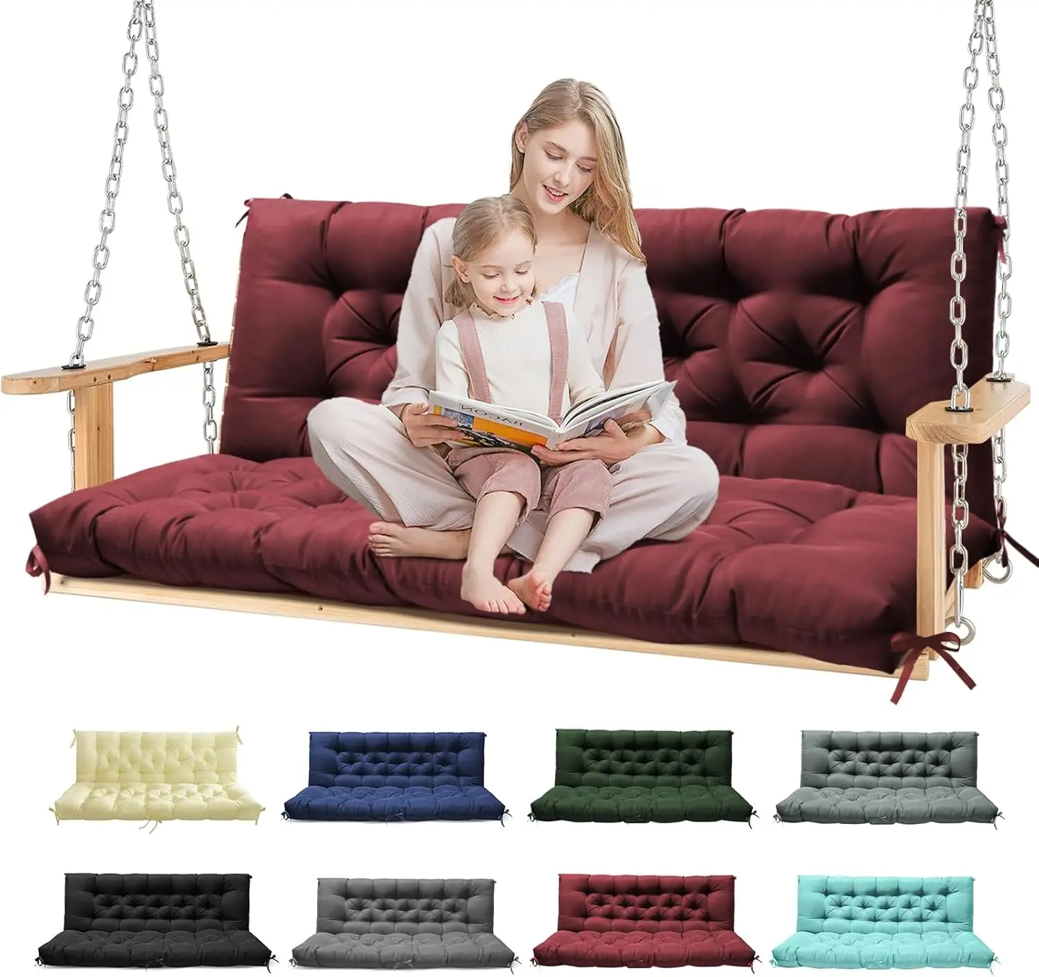 

Waterproof Outdoor Swing Cushions, Thickened 2-3 Seater Bench Replacement with Ties, Red 60x40 in