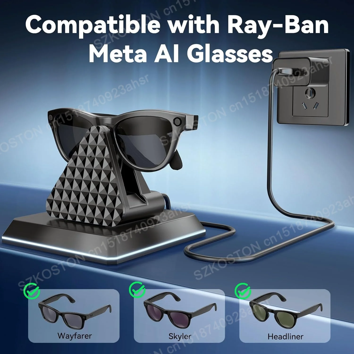 قاعدة شحن محمولة لنظارات Rayban Meta AI Wayfarer/Skyler/Headliner شاحن صغير مع ملحقات كابل USB