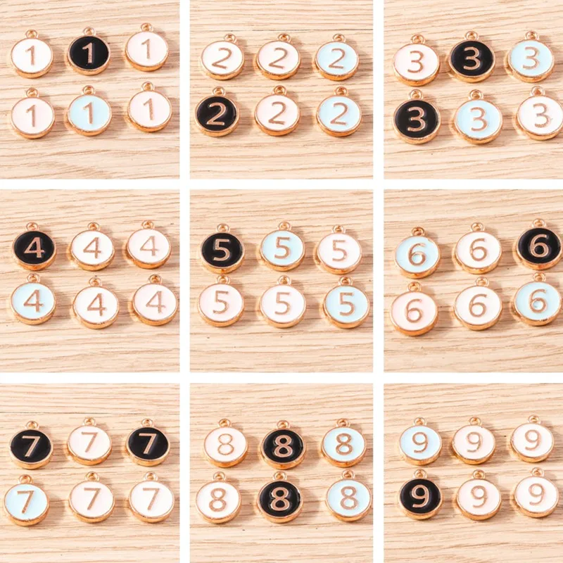 10pcs Cute Enamel Number 0-9 Charms Pendants for Jewelry Making Drop Earrings Necklace DIY Handmade Bracelets Craft Accessories