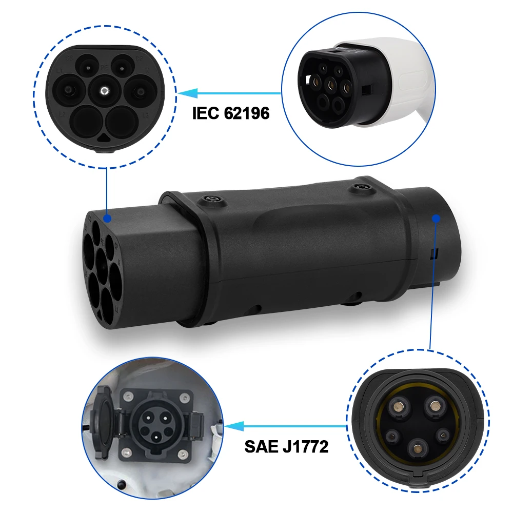 16A/32A EV Charger Adapter Socket Type 1 to Type 2/ Type 2 to GBT/ Type 2 to Type 1 Charging Converter Connector Plug