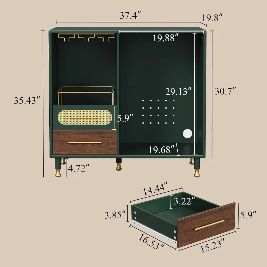 Bar Cabinet with Mini Fridge Space, Coffee Bar Cabinet