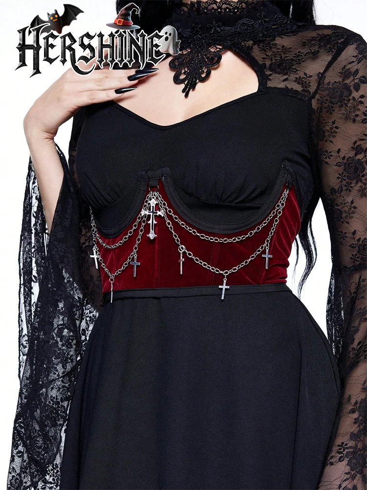 여성용 레드 벨벳 크로스 체인 허리띠 Y2K 고딕 다크 펑크 스타일 섹시하고 패셔너블한 할로윈 액세서리 1개