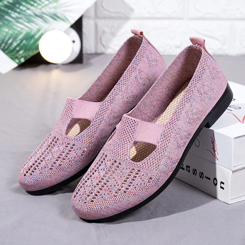 

Women Shoes Fashion Breathable Mesh Light Mom Shoes Slip on Flat Casual Non-slip Sport Shoes Ladies Vulcanized Shoes 2023