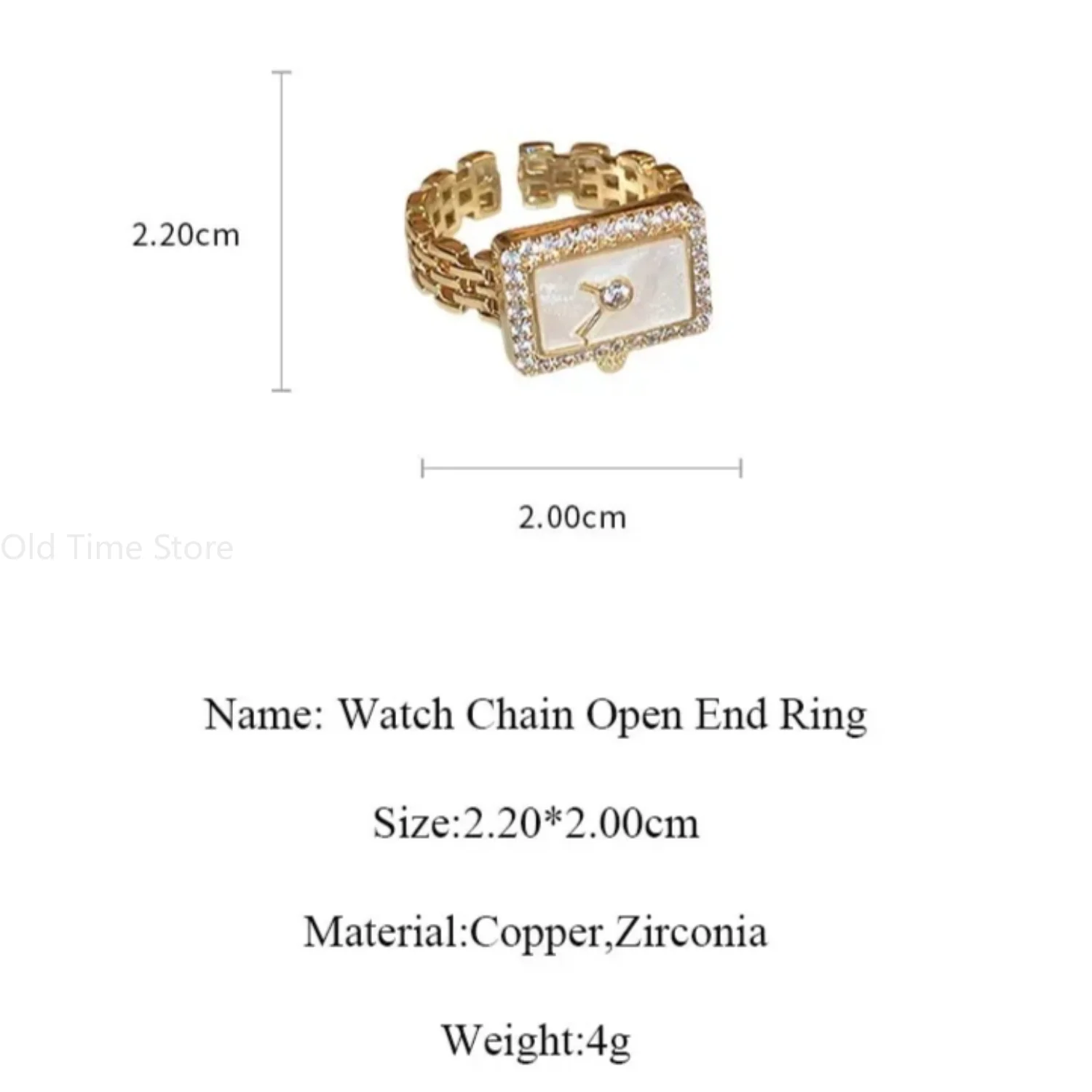 Luxury Watch Shape Open Ring for Women Sparkling Zircon Adjustable Jewelry Gift for Girlfriend Wife Anniversary Valentine