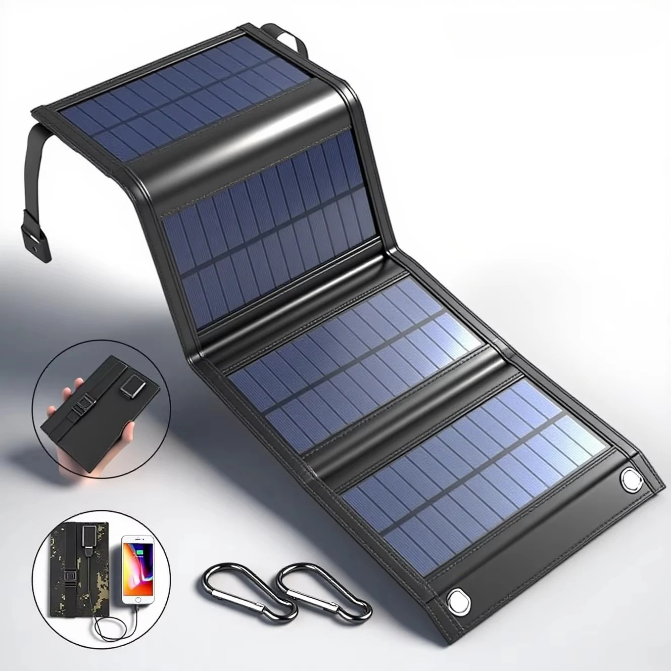 4 Fold 100W Foldable Solar Panel 20W/H Portable Solar Panels Fast Charger USB 5V DC Full Time Solar Panel Mobile Power Supply