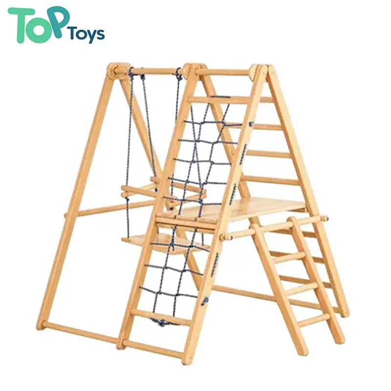 

Ladder Frame with Slide TOP Wooden Climbing Toy-Climbing Frame Wooden-Triangle Small Indoor Kids Playground Climbing Home Gym