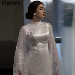 Eightale Arabic Wedding Dresses High Neck Shiny Sequin Long Sleeves Customized Muslim White Ivory Bride Dress Wedding Gown