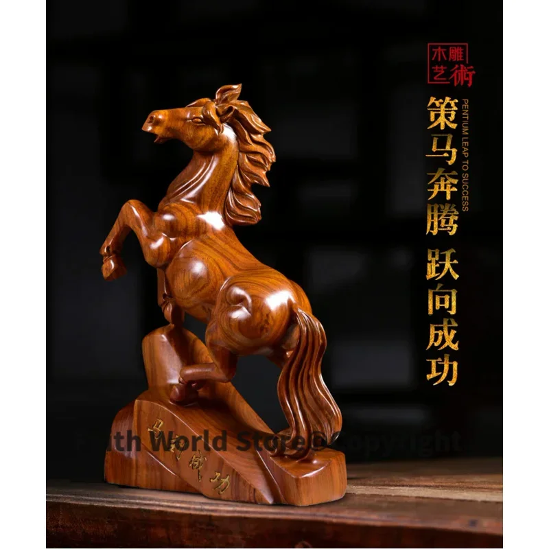 $800 -TOP business office home High grade wood carving ornament FENG SHUI Handmade Yellow pear wood Success horse Sculpture