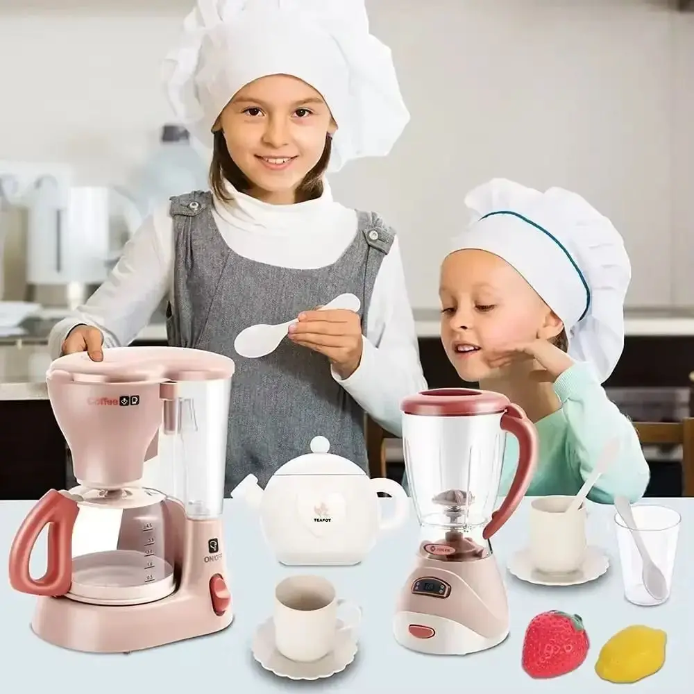 Utensílios de cozinha eletrodomésticos conjunto de brinquedos máquina de café elétrica aspirador de pó crianças brincar casa fabricante de pão forno