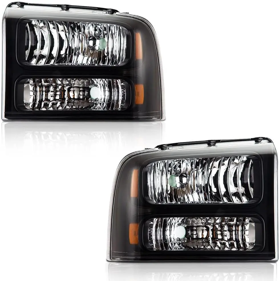 

Headlights Assembly, Compatible with 2005 2006 2007 Ford F250 F350 Super Duty bumper Headlamp, Clear lens Black Housing Amber Re